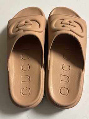Gucci Women’s Nude Beige Logo Slide Sandals